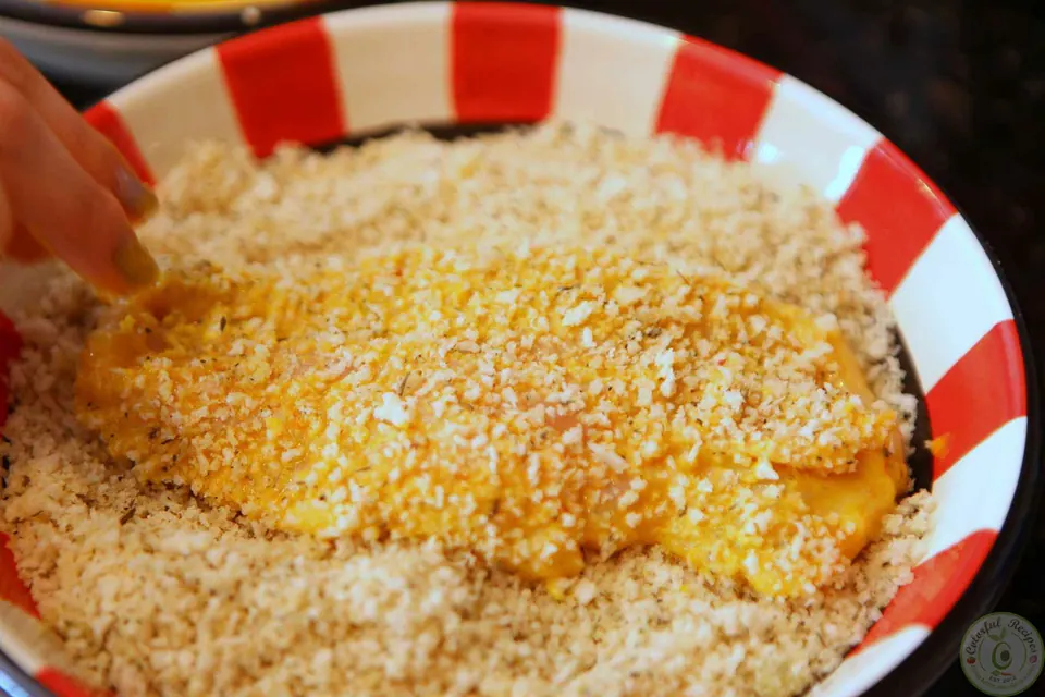 Chicken breast coated in panko, Parmesan and thyme crumbs