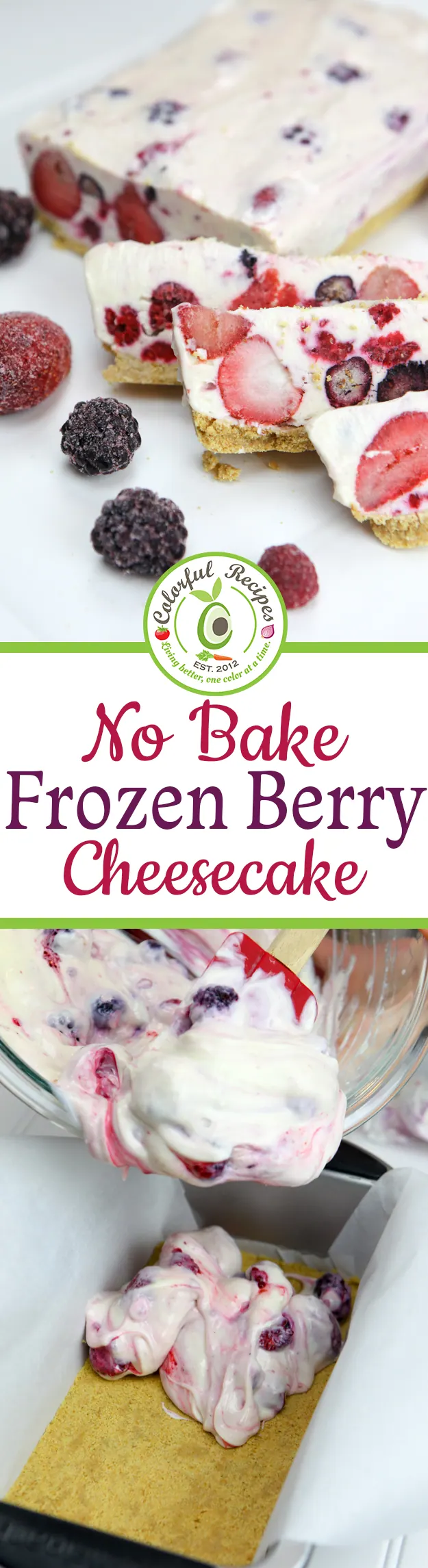 No bake frozen berry cheesecake slices with mixed berries, Pinterest image