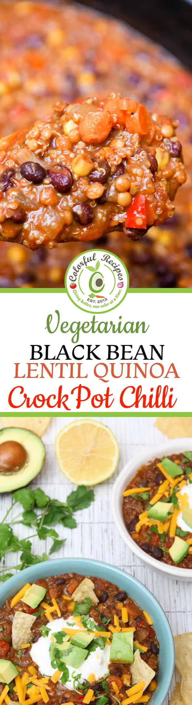 Crock pot black bean lentil quinoa chili Pinterest image