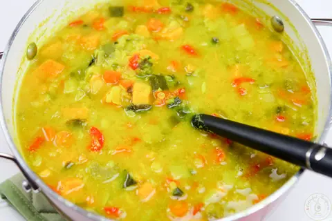 Bowl of detox red lentil veggie soup