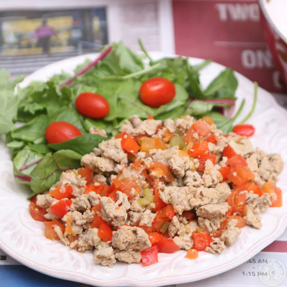 Plate of organic ground turkey high protein low carb meal