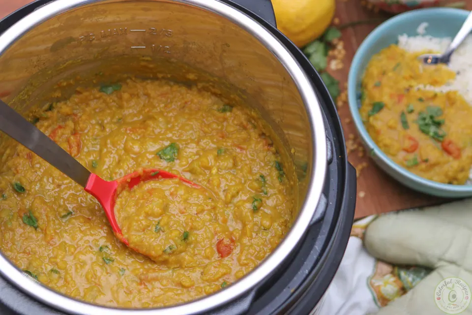 Buttery pigeon pea dal with cherry tomatoes and cilantro