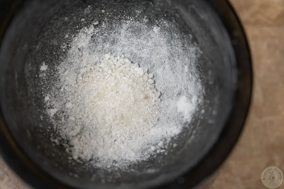 Mastic crushed into a fine powder in a mortar for booza