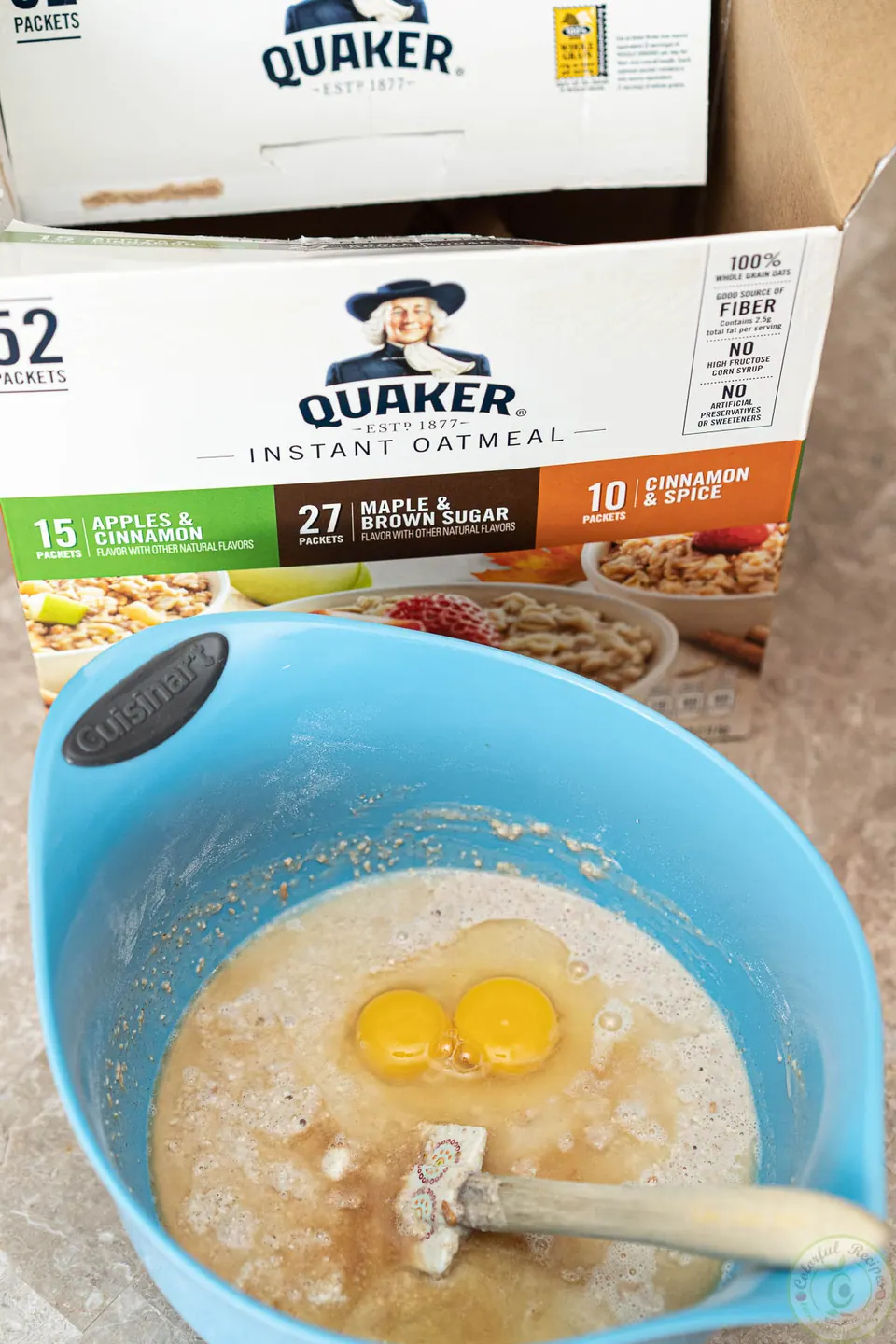 Eggs and milk added to the oatmeal pancake batter