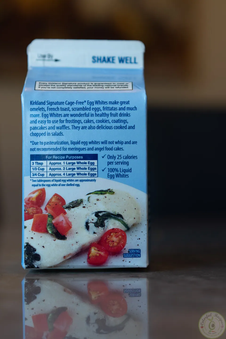 Side of a Kirkland liquid egg whites carton