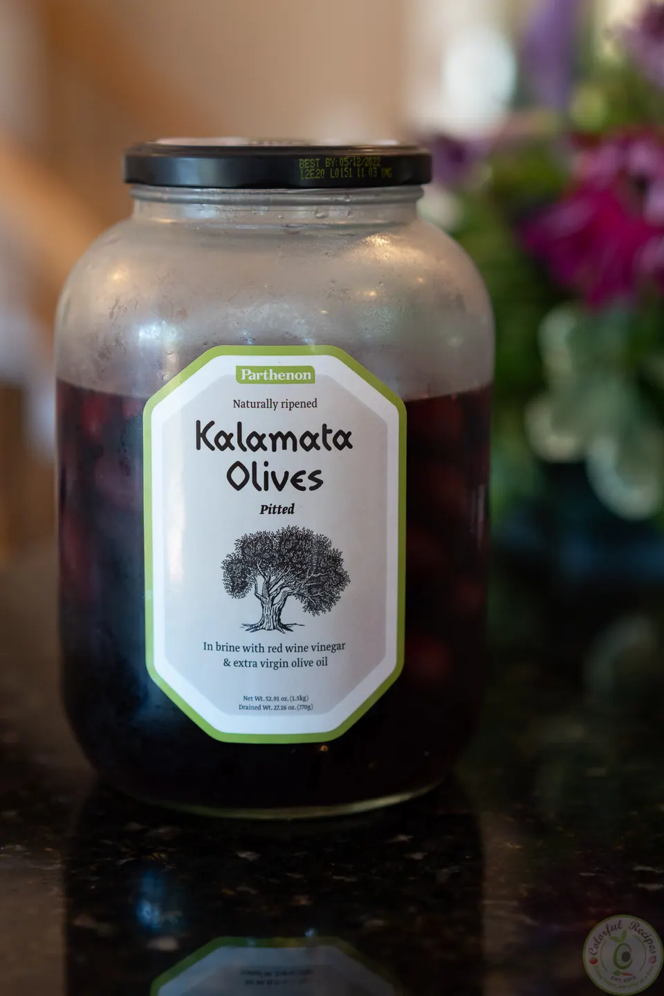 Jar of kalamata olives for the egg whites breakfast bowl