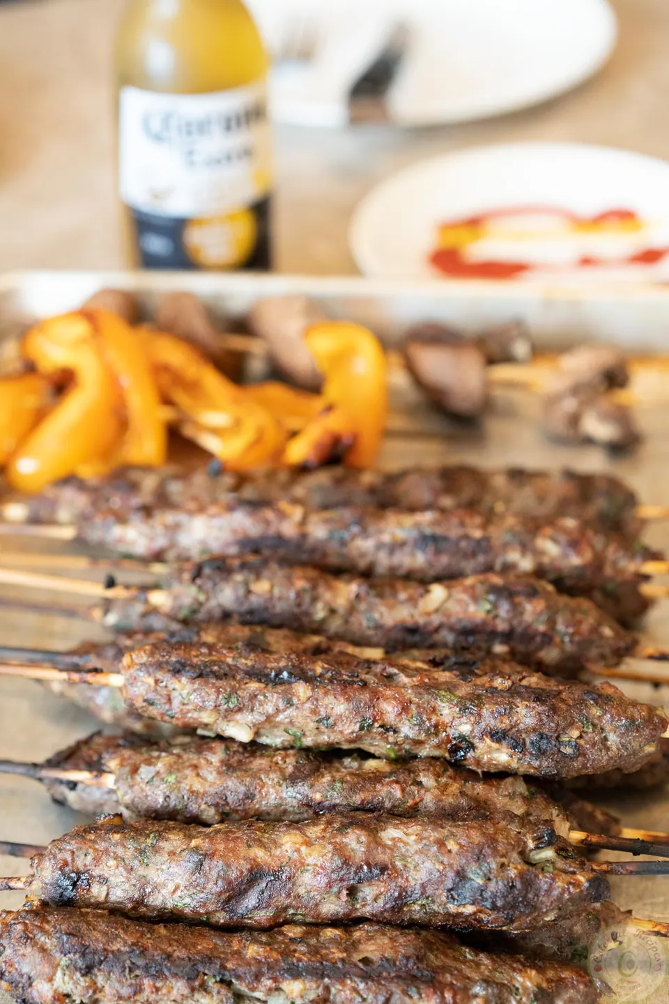 Grilled Lebanese kafta kabobs made with lamb and beef