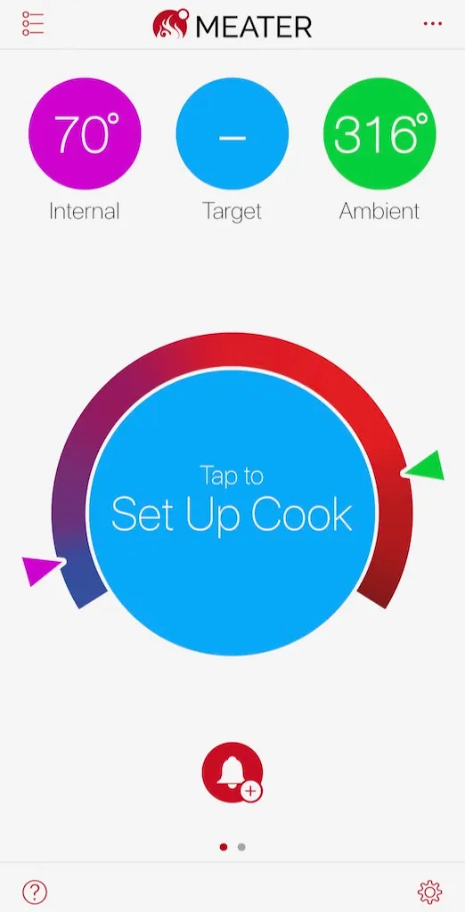 MEATER app home screen before setting up a salmon cook