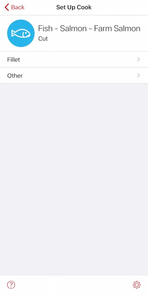 MEATER app showing farm salmon fillet selected