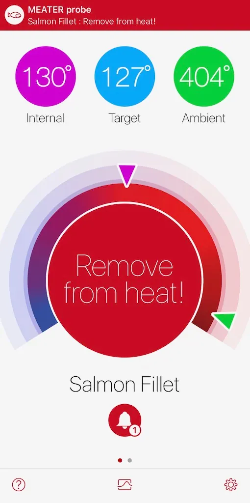 MEATER app alert to remove the salmon from the heat
