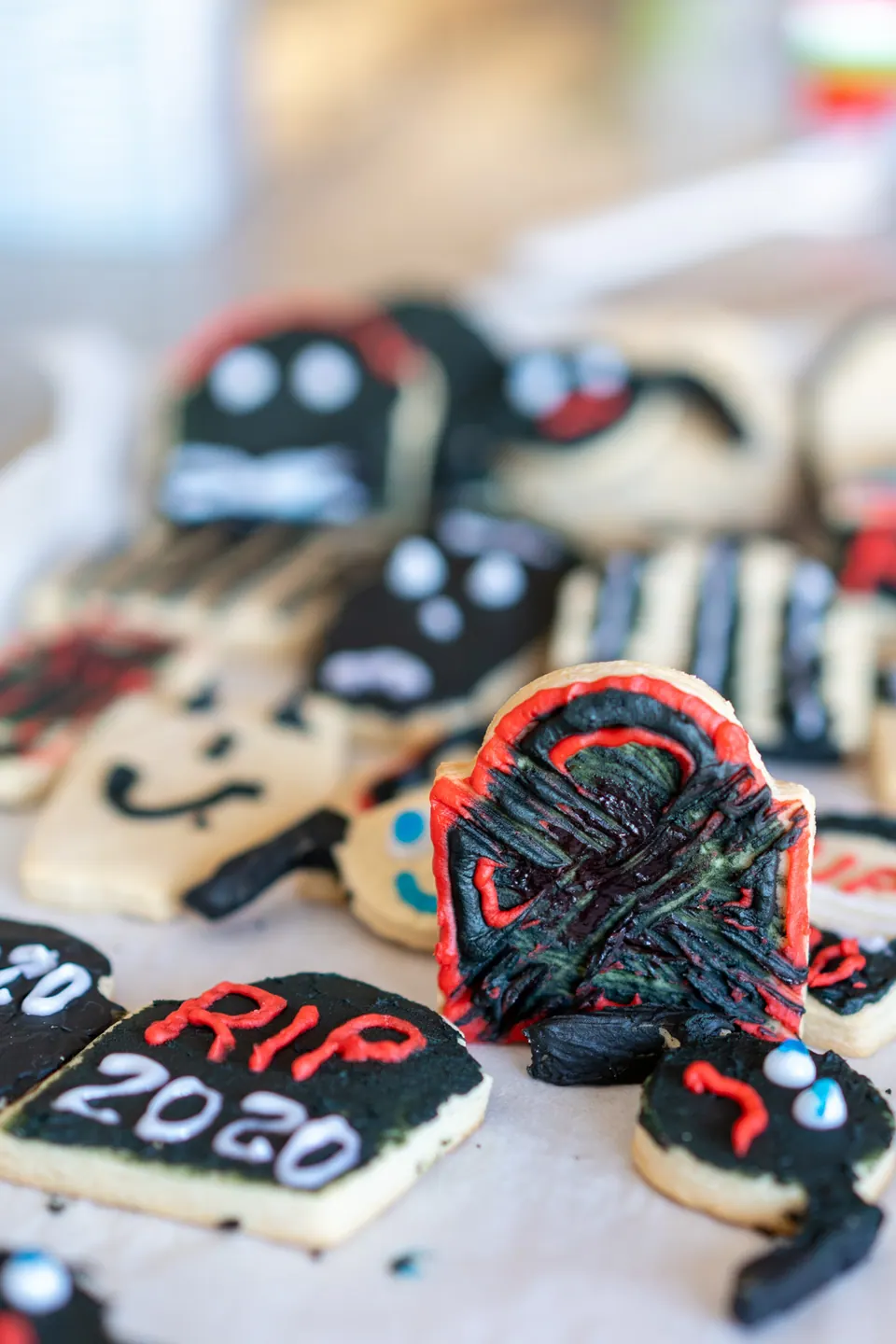 Iced spider and tombstone Halloween cookies