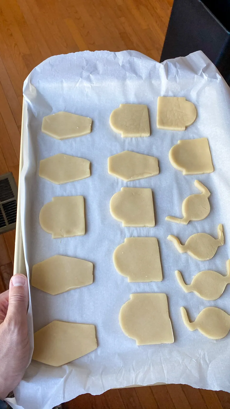 Unbaked Halloween sugar cookies on baking sheet