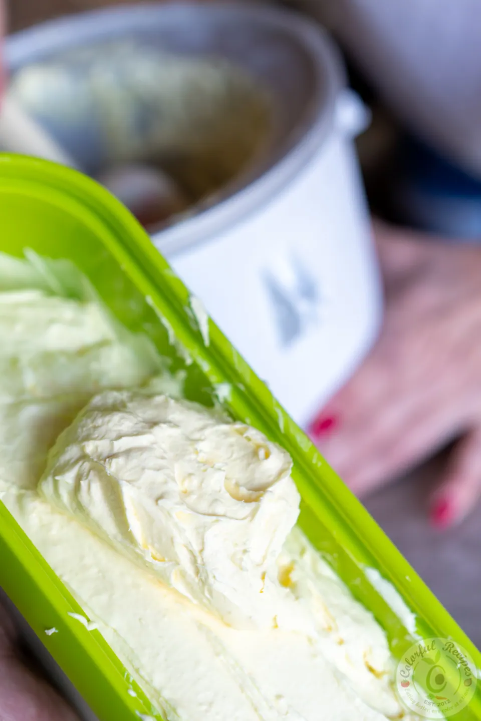 Close-up of pale yellow stretchy lemon ice cream