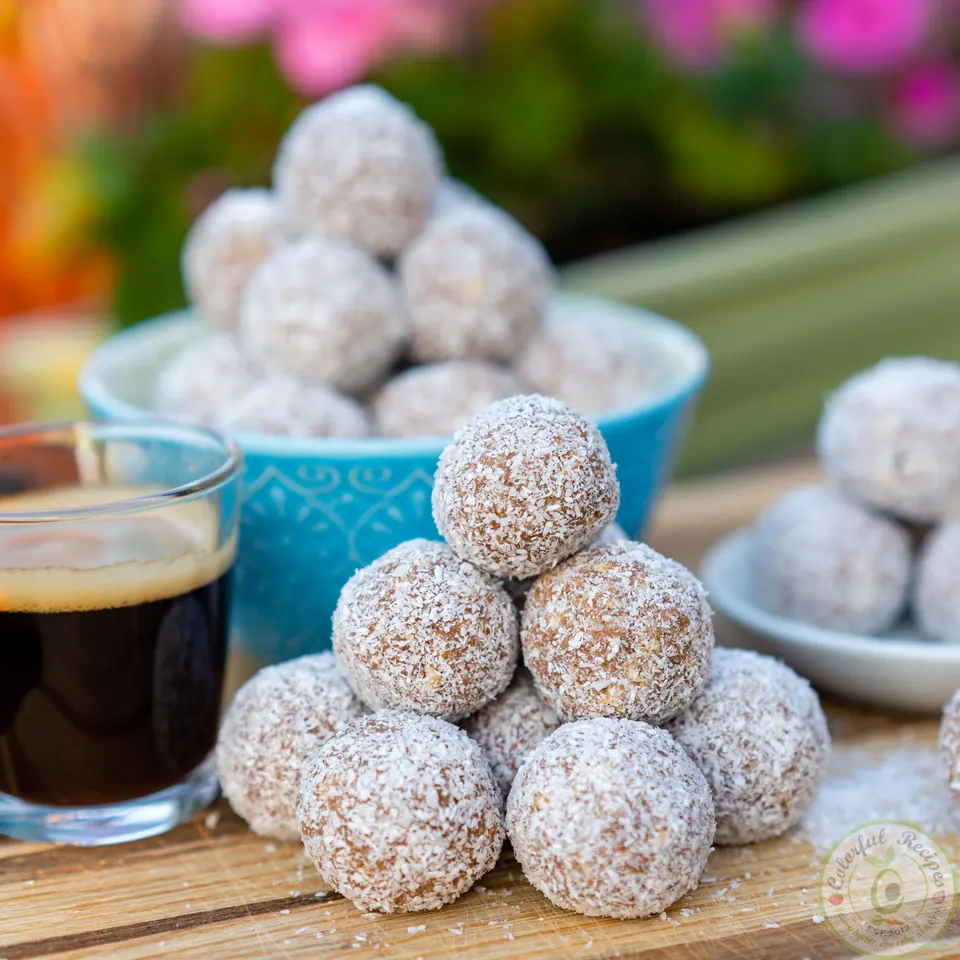 Homemade coconut chocolate truffles made with Maria cookies
