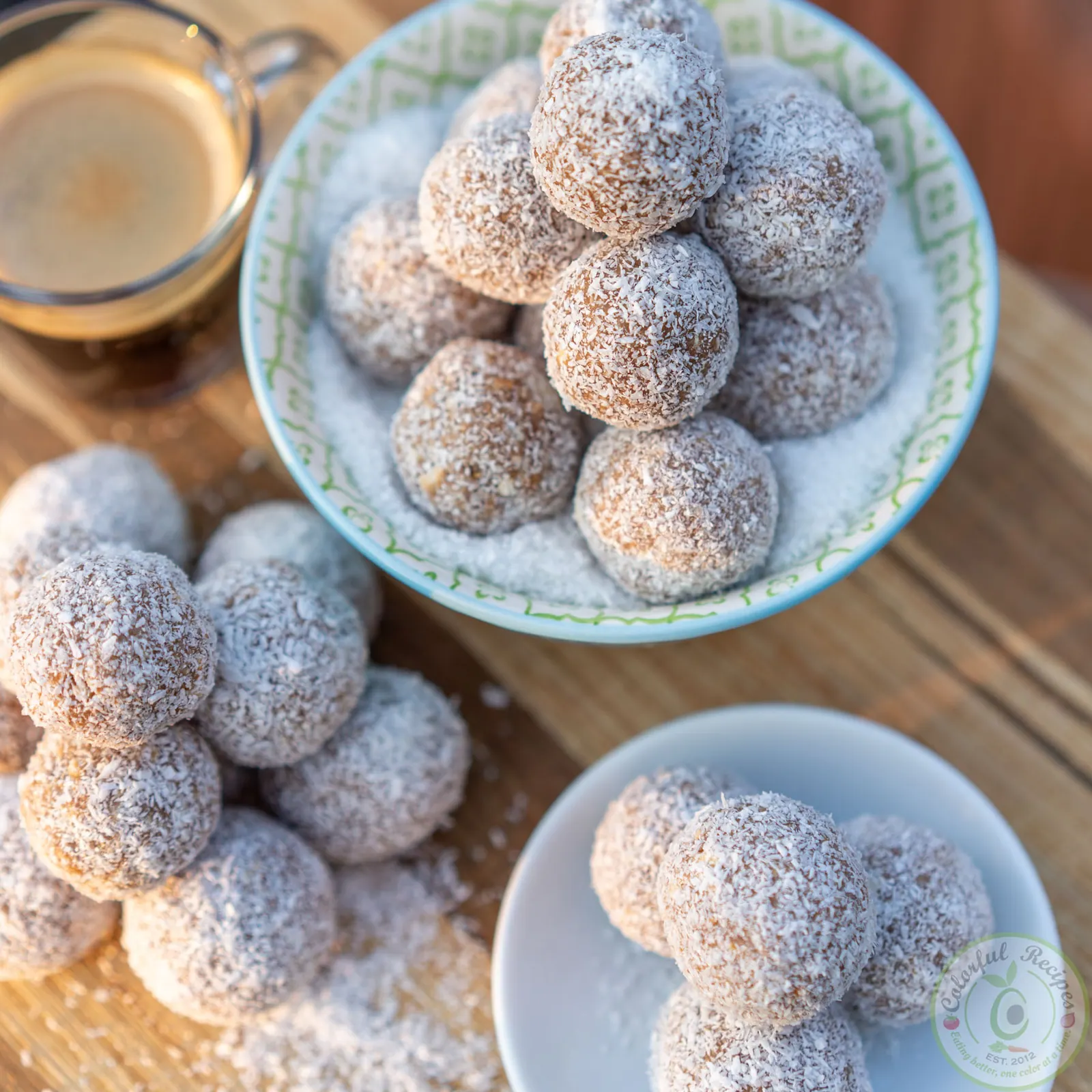 No-bake coconut chocolate truffles rolled in coconut flakes