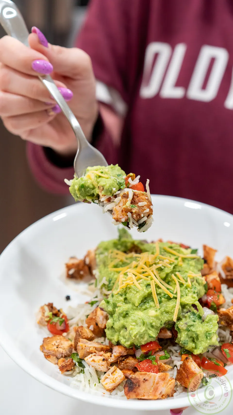 Better than Chipotle chicken bowl with grilled chicken, rice, salsa and guacamole