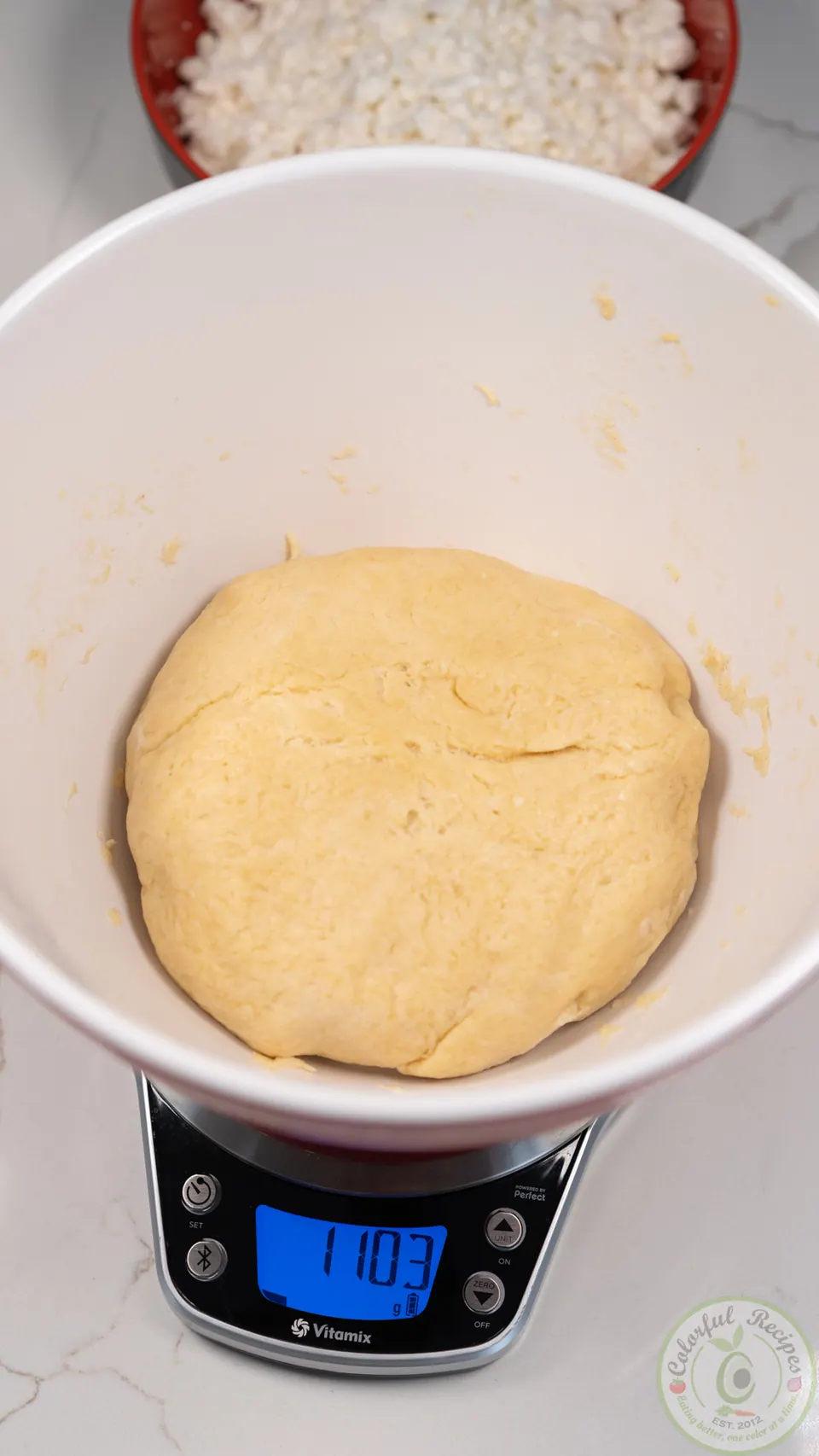 Risen manakish dough on a scale