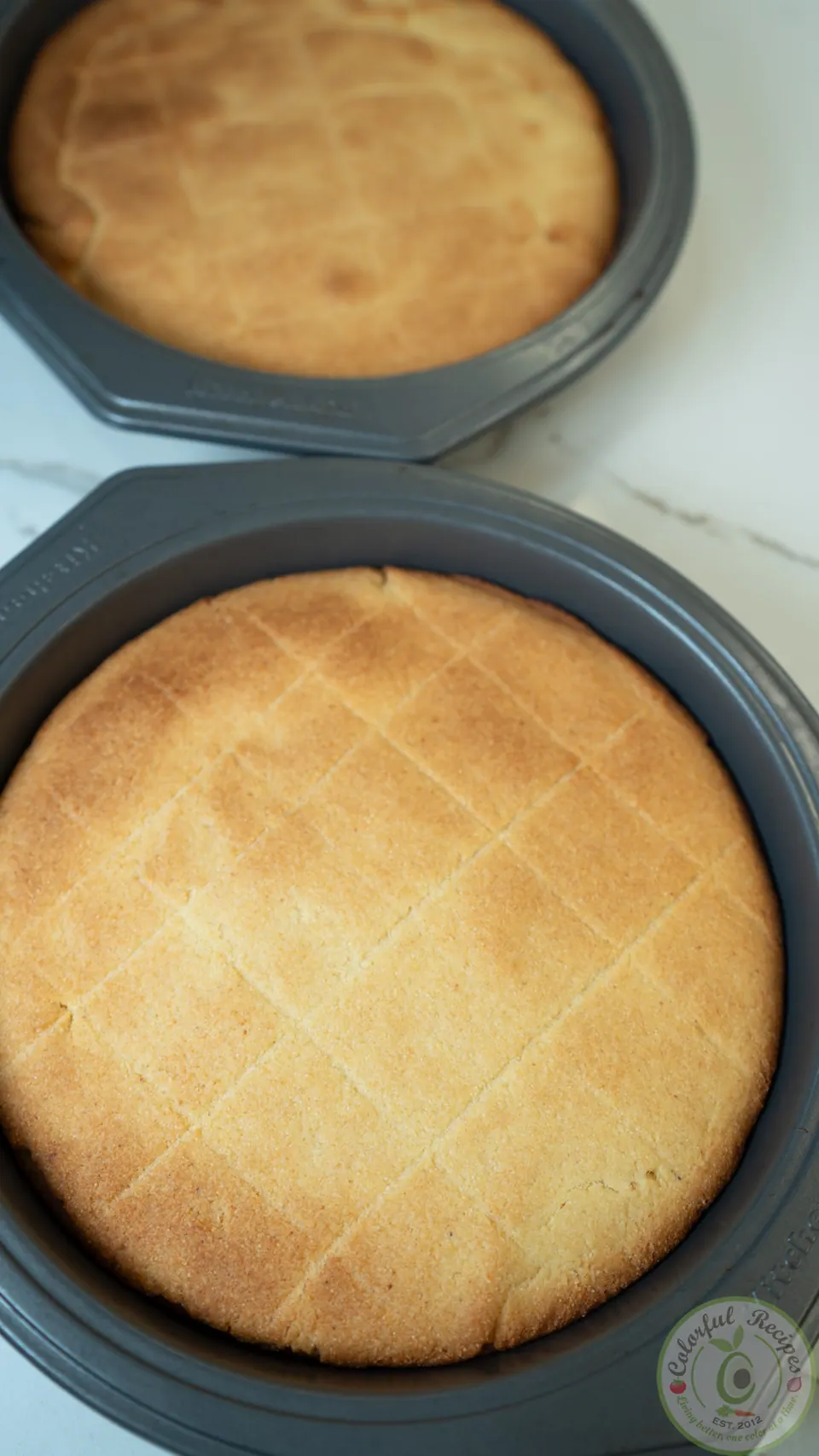 Golden baked Maamoul Mad bi Ashta in round cake pans