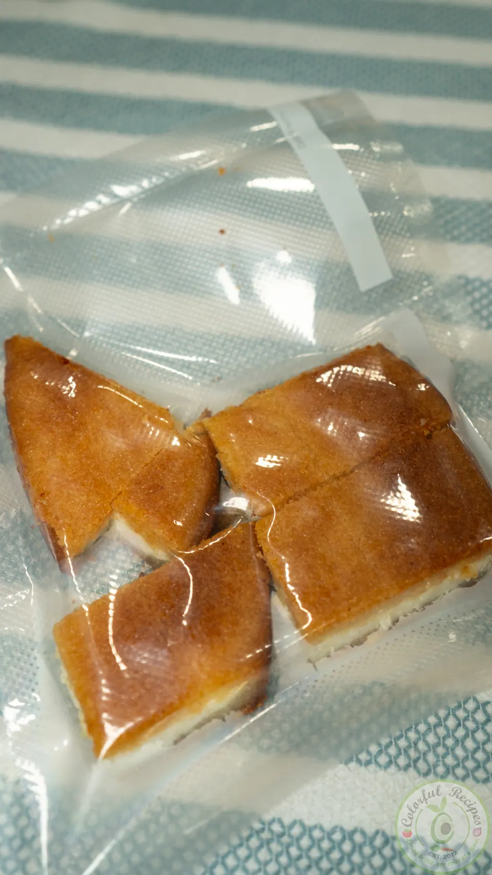 Vacuum-sealed pieces of Maamoul Mad bi Ashta ready for the freezer